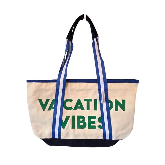 Old Navy Vacation Vibes Large Canvas Tote Bag NEW Green Blue - Picture 1 of 2